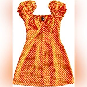 H&M Orange floral dress mini short dress, square neckline Size XS.